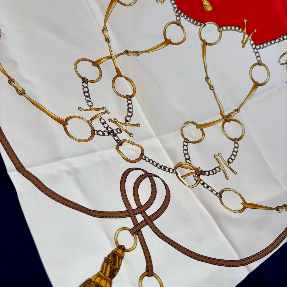 CELINE PARIS Navy and Gold Silk Equestrian Scarf - Picture 6 of 16